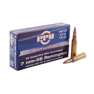 Prvi PPU 7mm-08 Remington Ammunition PP708 140 Grain Pointed Soft Point Boat Tail 20 rounds - 7mm-08 PSP BT