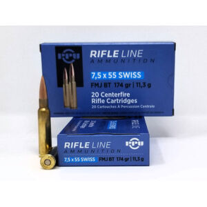Prvi 7.5x55 Swiss Ammunition PP7SF 174 Grain Full Metal Jacket 20 Rounds - PP7SF 7.5x55
