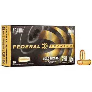 Federal Premium Gold Medal Handgun Ammunition .45 ACP 230 gr FMJ 860 fps 50/ct