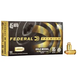 Federal Premium Gold Medal Handgun Ammunition .45 ACP 185gr FMJ 770 fps 50/ct