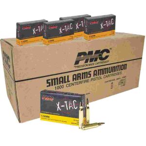 PMC X-Tac Green Tip Rifle Ammunition 5.56 NATO 62 gr FMJ 2920 fps 1000/ct Case (50-20/ct Boxes) - 5.56 Green Tip Ammo
