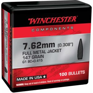Winchester FMJBT Bullets 7.62mm .308" 147gr 100/ct - 147gr .308 FMJBT